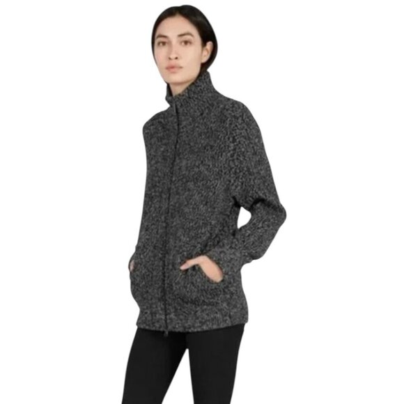 Everlane Womens Wool Full Zip Chunky Sweater Jacket Size L Cardigan Marled Black - Picture 1 of 11